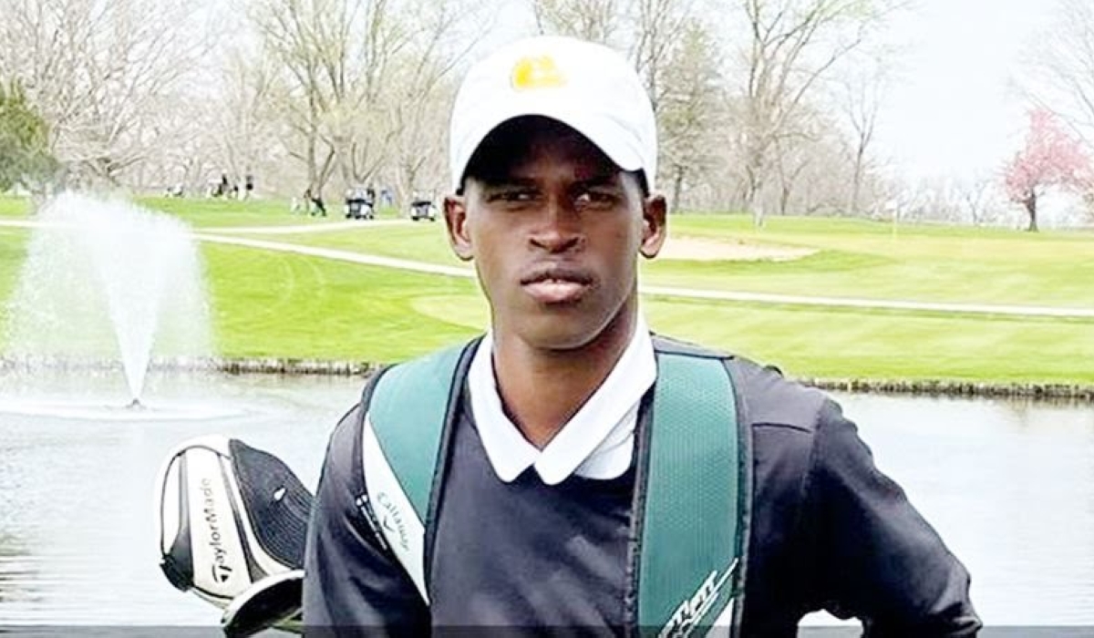 US based Rwandan golfer Patrick Rukundo getting ready to train at the Miami Valley Golf Course. Net photo.