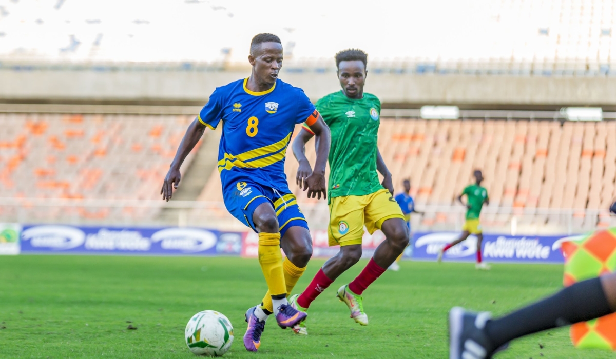 National Football team skipper Haruna Niyonzima with the ball during a goalless draw against Ethiopia in Tanzania on Friday, August 26. / Courtesy