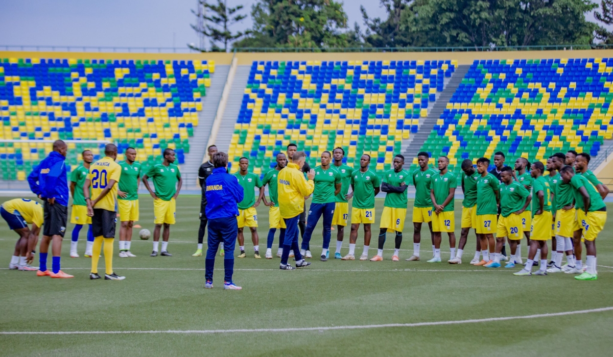 Amavubi players during a training session at the newly upgraded Huye stadium on August  30. Photo: Courtesy.