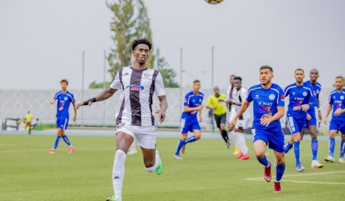 APR FC’s goal scorer Yves Mugunga during the first leg match against US Monastir at Huye Stadium on Saturday. / Photo: Courtesy