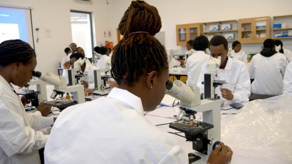 University of Global Health Equity (UGHE) Medical Students in the lab at the Butaro Campus