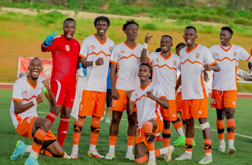 Bugesera FC skipper Brian Muhinda (Left) celebrates with his teammates after beating APR FC 2-1. Courtesy