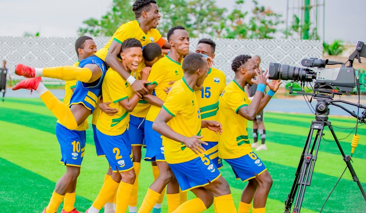 U-23 players celebrate a goal during the second leg game against Libya at Huye Stadium. Head coach Rwasamanzi has named the squad against Mali. Courtesy