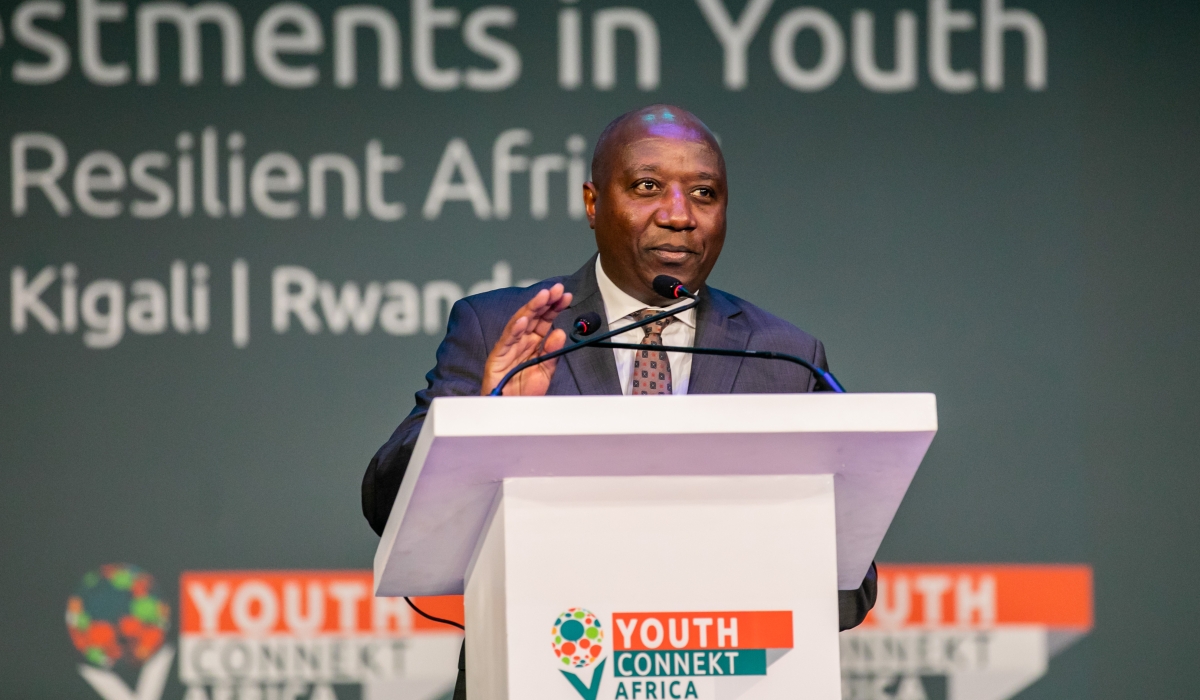 Prime Minister Edouard Ngirente delivers remarks at the closing of the fifth edition of Youth Connekt Summit on Saturday, October 15. / Photos by Olivier Mugwiza