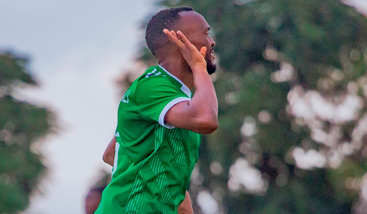 AS Kigali striker Jacques Tuyisenge celebrates his goal as his side beat Mukura VS 1-0. The striker scored the crucial goal after couple of months without scoring a goal. Courtesy