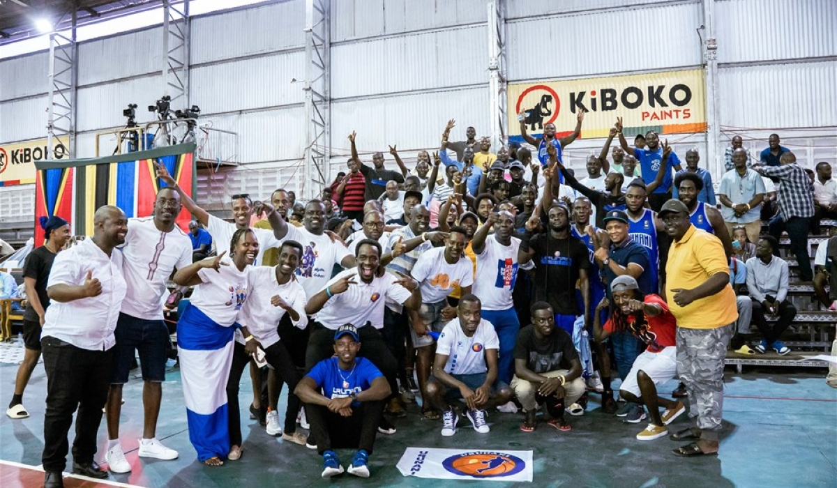 Urunani players and staff celebrate after beating  Matero Magic 72-53 at the Benjamin Mkapa Stadium in Dar es Salaam, Tanzania on Sunday, October 30. COURTESY