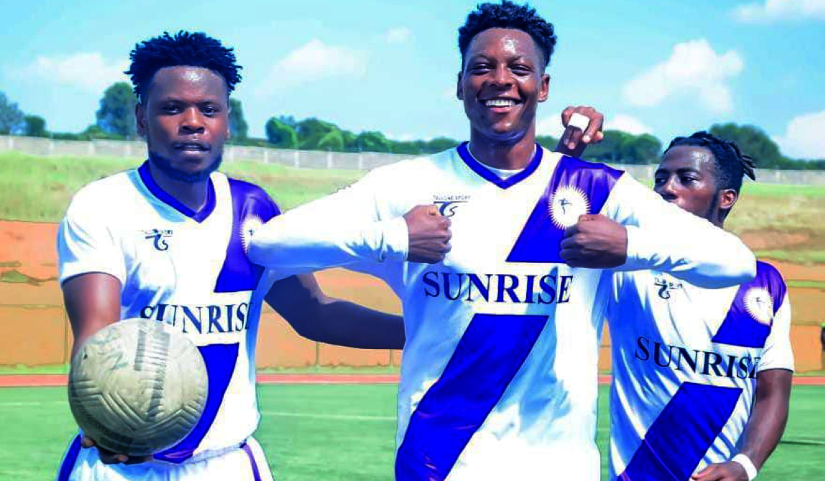 Sunrise FC players celebrate a goal during the match against SC Kiyovu . File