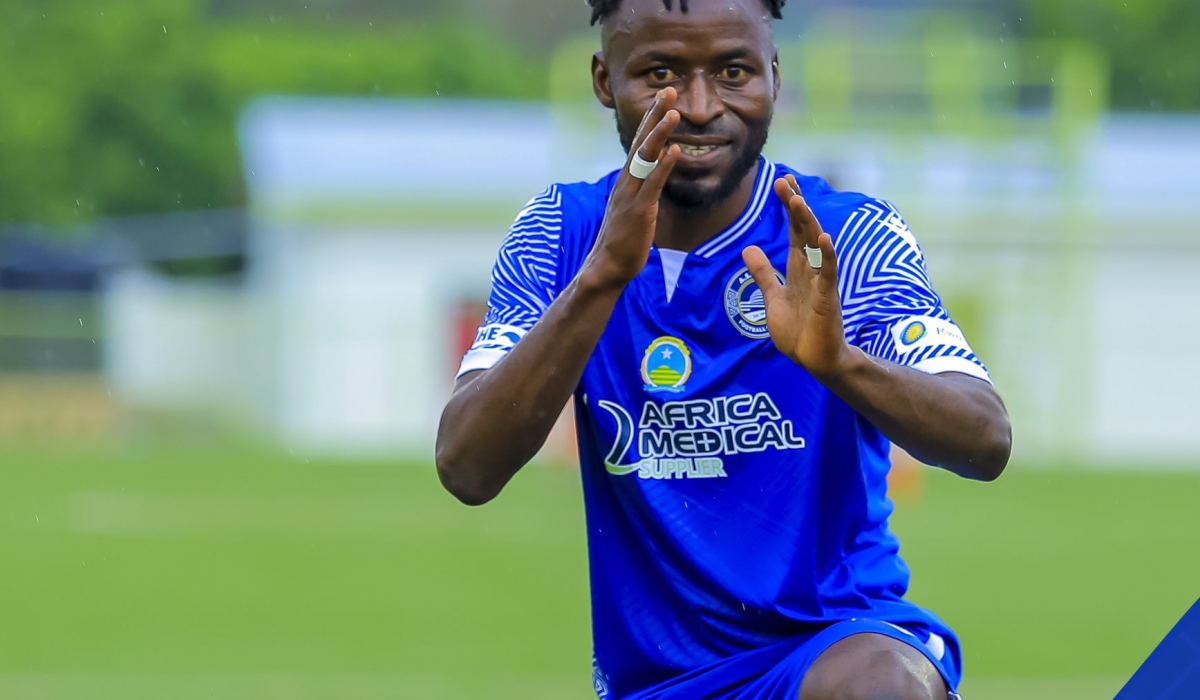 AS Kigali&#039;s striker Shaban Hussein Shabalala celebrates the gaol during the match.The Burundian forward who was the league&#039;s top scorer for the 2021-22 season has netted four goals already this season. Courtesy