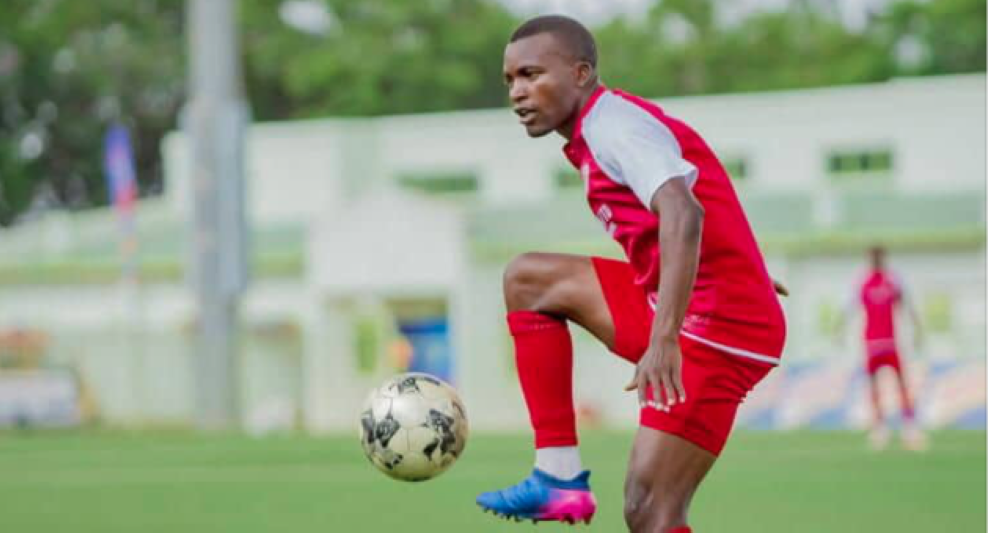 Musanze FC striker Luke Namanda with the ball during the game against Kiyovu. The stricker is optimistic that they can pick three points against Etincelles FC at the Umuganda Stadium