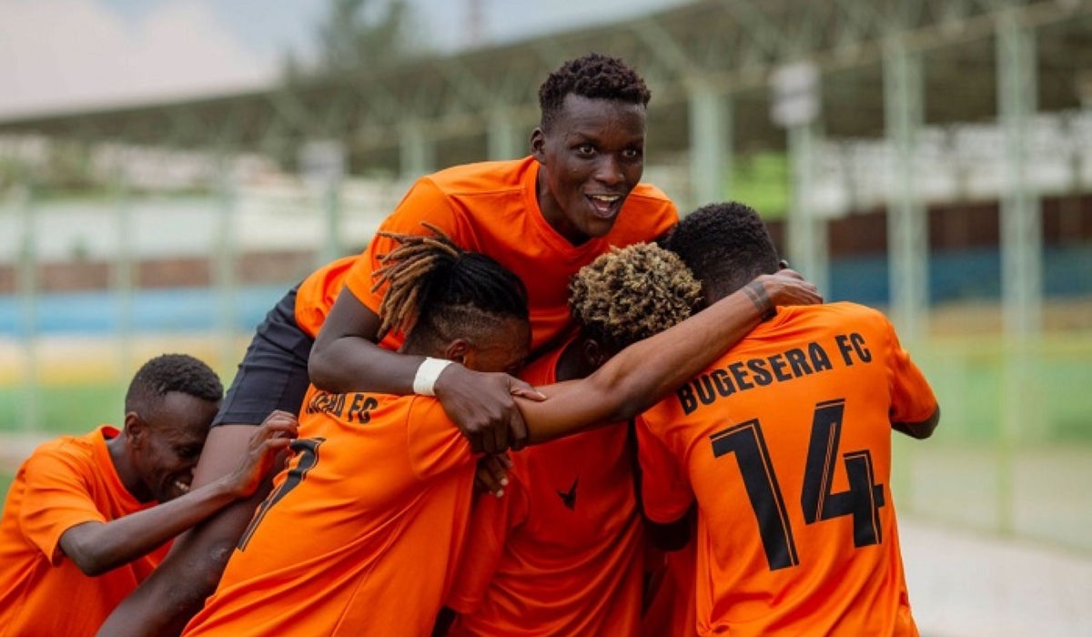 Bugesera players celebrate a goal during the match. Defender Samuel Kato is sure that they can build on the draw with AS Kigali when they face Espoir FC in Nyamata. Courtesy