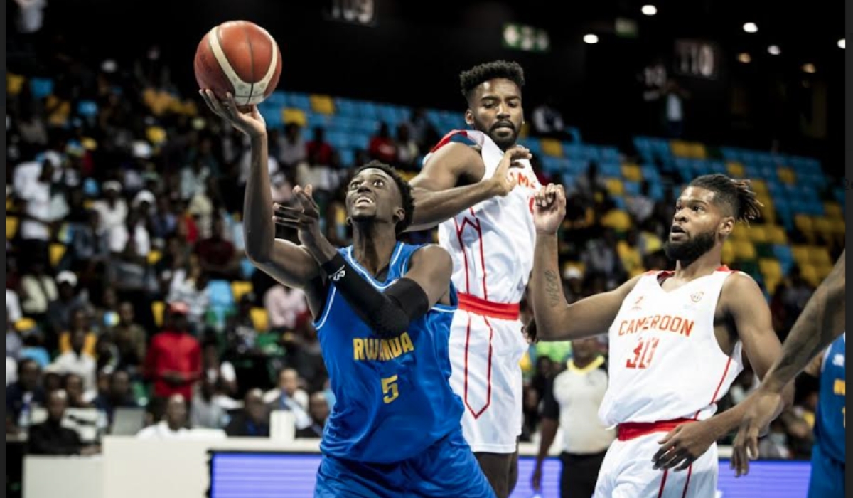 Rwanda National Basketball team’s US-based Center, Noah Bigirumwami during the game. Photo: File.