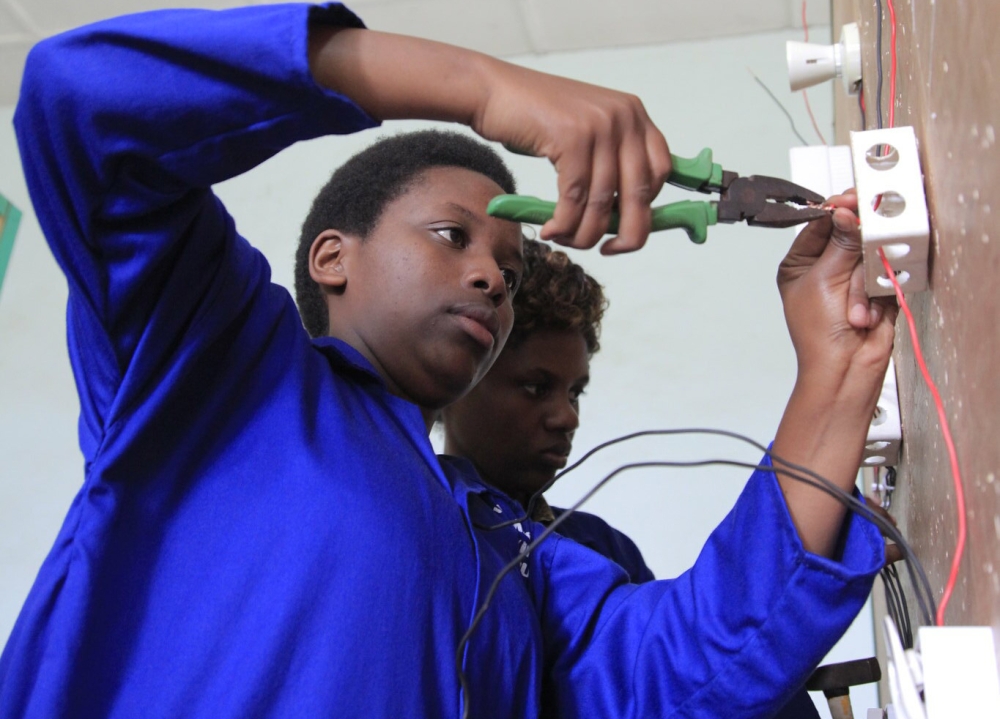 Students during the electrical installation exercise at IPRC Kigali. Sam Ngendahimana