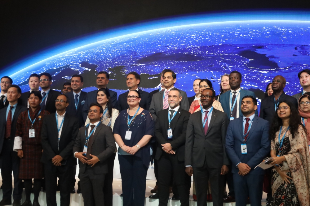 Senior delegates in a group photo during the 13th Assembly meetings in Abu Dhabi from January 14 to 15. Rwanda has been elected to host the 14th Assembly Presidency of the International Renewable Energy Agency. Courtesy
