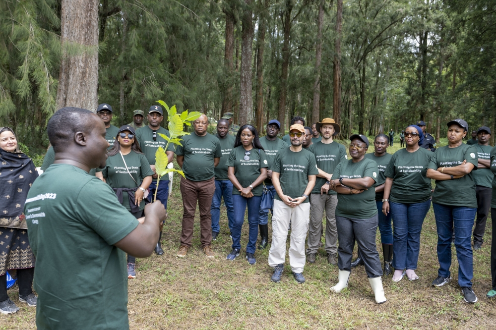A tree pranting exercise to mark Commonwealth Day 2023  during Umuganda at Queen&#039;s canopy (Ruhande Arboretum)  Huye District, 11 March 2023. Courtesy