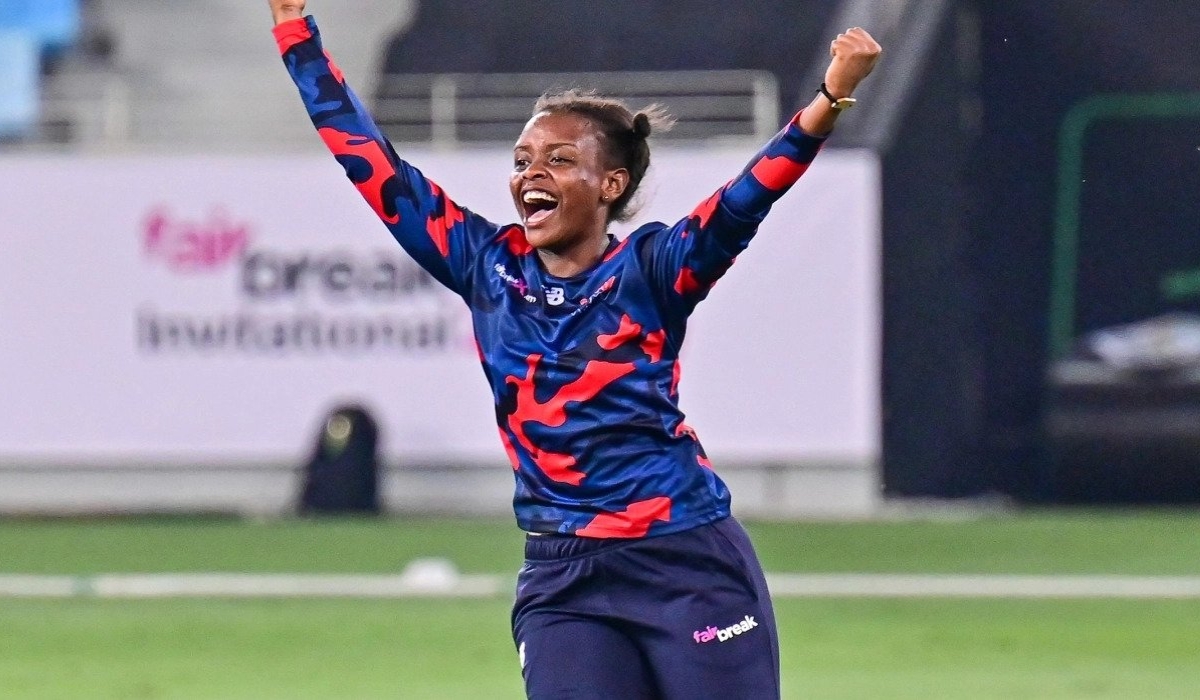 Henriette Ishimwe celebrates a crucial win during a game