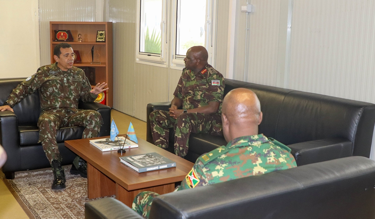 EACRF Commander Maj Gen Jeff Nyagah and MONUSCO Force Commander Lt Gen Otávio Rodrigues meet at MONUSCO Headquarters on Tuesday, 4th April 2023. Courtesy