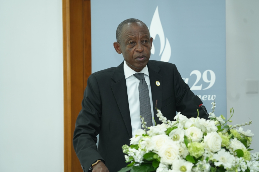 Rwanda’s ambassador in China, James Kimonyo, delivers remarks during the commemoration of the Genocide Against the Tutsi in China. Courtesy