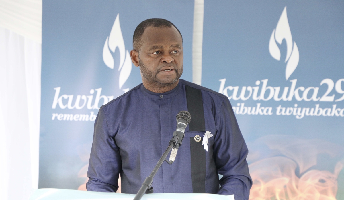 Resident Coordinator of UN Rwanda, Ozonnia Ojielo delivers remarks during the commemoration of staff of UN who were killed during the Genocide Against the Tutsi on April 12. Craish Bahizi