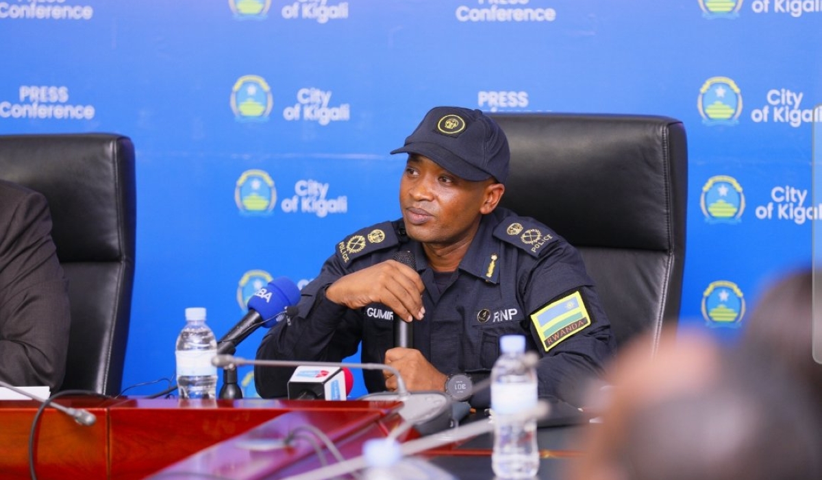 ACP Desire Gumira, the RPC central region addressing the Press conference in Kigali on 17 April 2023  