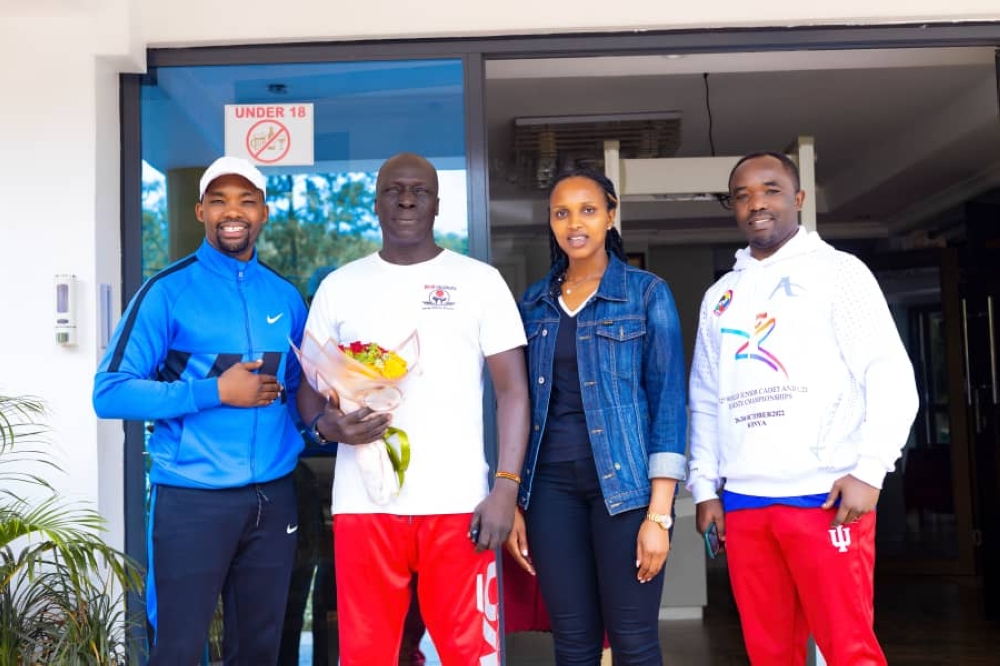 Rwandan karatekas welcomed James Opiyo to the country on Friday, April 28. From left: Jean Claude Nkurunziza, James Opiyo, Christine Ingabire and Noel Nkuranyabahizi.