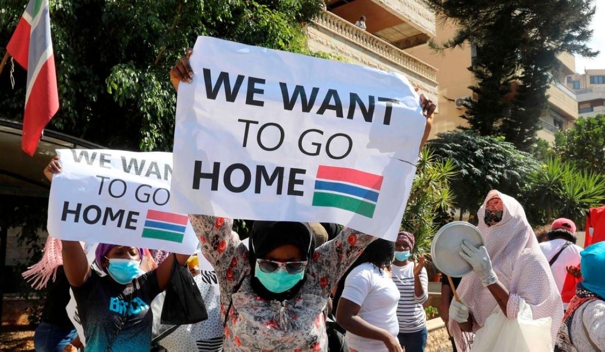 Gambian migrant workers protest in Beirut asking to be evacuated from Lebanon. The East African Community is pursuing the harmonisation of labour migration policies to curb exploitation and abuse of migrant workers. Photo_Anwar Amro