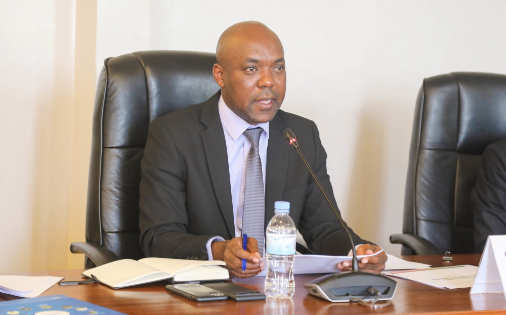 Minister of Infrastructure Ernest Nsabimana addresses MPs during a session with the Lower House&#039;s Committee on Land, Agriculture, Livestock, and Environment on Wednesday, May 24. Craish Bahizi