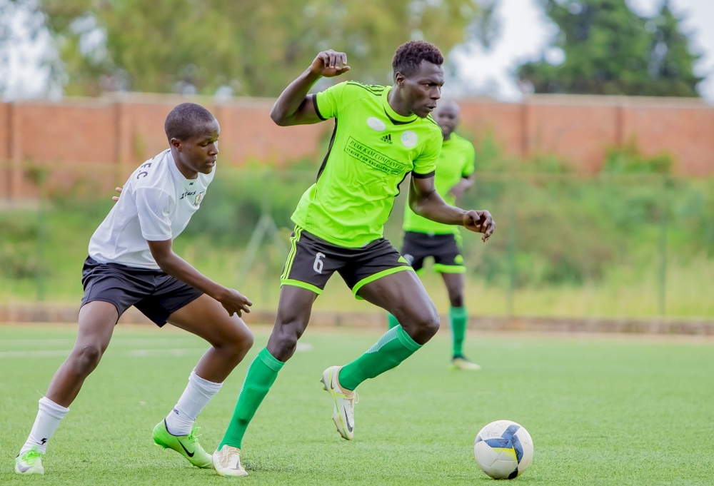 Gicumbi FC midfielder Paul Laab Garia (Gicumbi FC) controls the ball during a second devision league game against Intare FC.