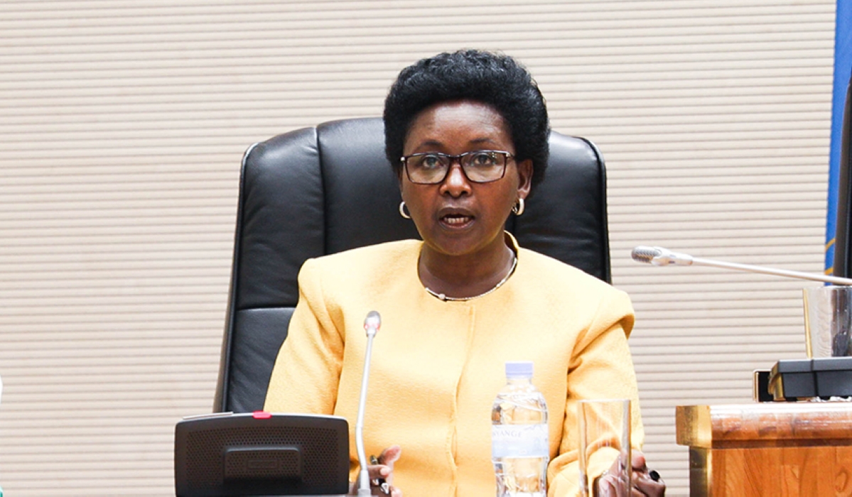 The Minister of State in charge of Constitutional and Legal Affairs, Solina Nyirahabimana addresses members of parliament  while presenting a new draft law on criminal procedure during a parliamentary session  on Monday, June 26. Photos by Craish Bahizi