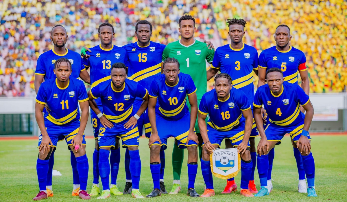 Amavubi players before the game in Benin. Amavubi found themselves in the same pot alongside neighbors Burundi, Comoros, Niger,  Botswana, Sudan, Ethiopia, Eswatini and Liberia.