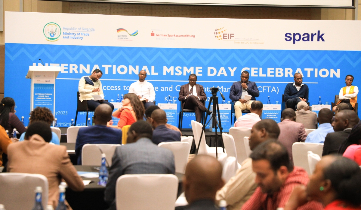 Delegates follow a panel discussion  on Small and Medium enterprises during the event held in Kigali on June 30. Photos by  Craish Bahizi