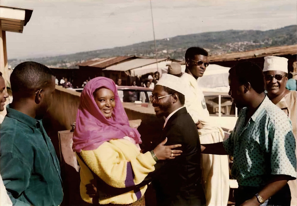 Sheik Abdul-Karim Harerimana (in dark jacket) with unidentified individuals during the liberation struggle. Harerimana was among the senior cadres during the struggle.