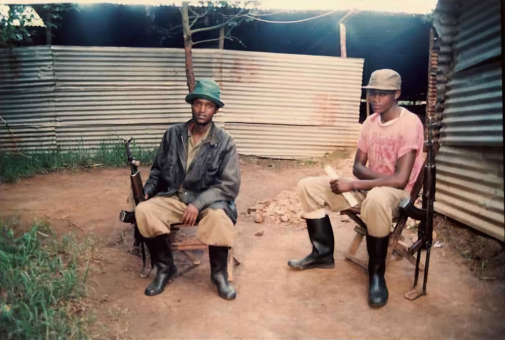 Soldiers guarding the studios of Radio Muhabura during the struggle. The radio was a major mobilization tool for the struggle.