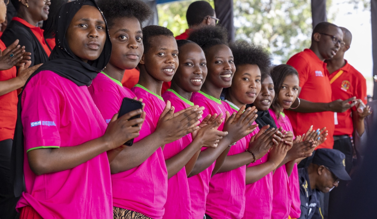 
Some of the young girls who benefit from Imbuto Foundation sponsorship during the celebration of the International Day of Girl Child in Musanze, on October 11, 2022. Photo: Courtesy.