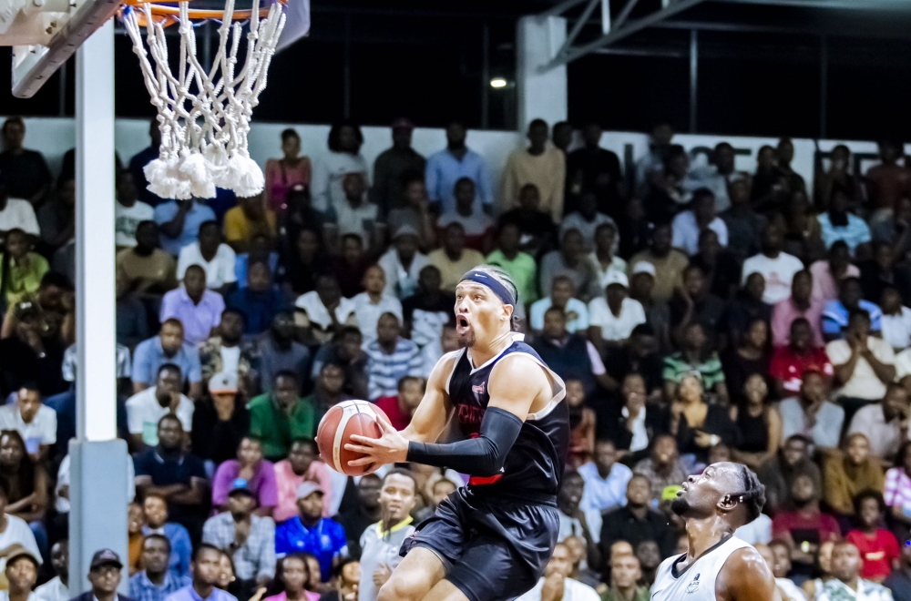 Patriots&#039; American guard Michael Dixon in action during the game as he scored game high 20 points when Patriots beat APR  87-74 in the basketball league game on Friday at Lycée de Kigali gymnasium on August 12. Courtesy 