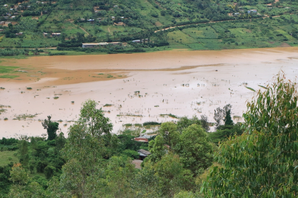 A flooded wetland where rice plantation was damaged in Kicukiro District