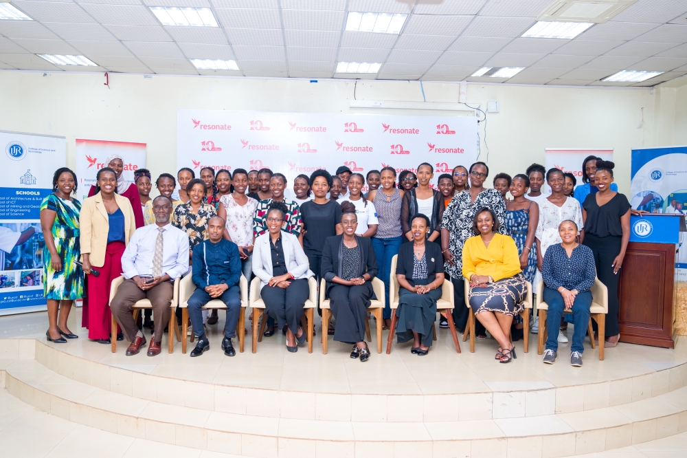 Students and STEM experts pose for a group photo during the launch of Resonate&#039;s Rise and STEM programme.