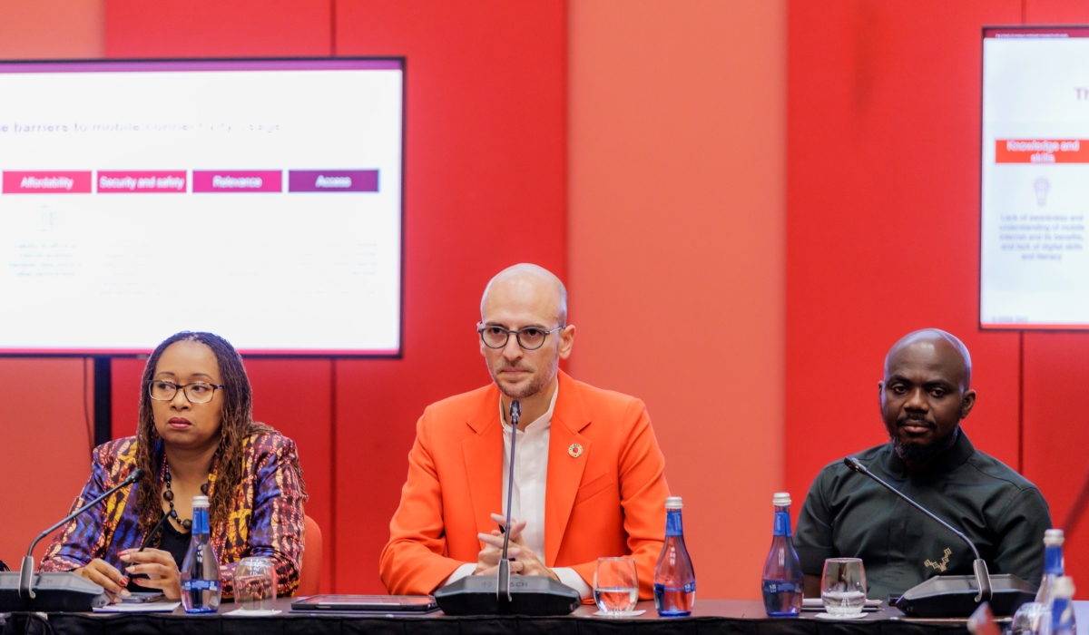 L-R: Angela Wamola, Head of Sub-Saharan Africa at GSMA, Max Cuvellier, Head of Mobile For Development, at GSMA and Saint Doe, MTN Rwanda’s Chief Consumer and Digital Officer during the GSMA media roundtable – Breaking Barriers: Closing The Usage Gap on Wednesday, October 18. COURTESY