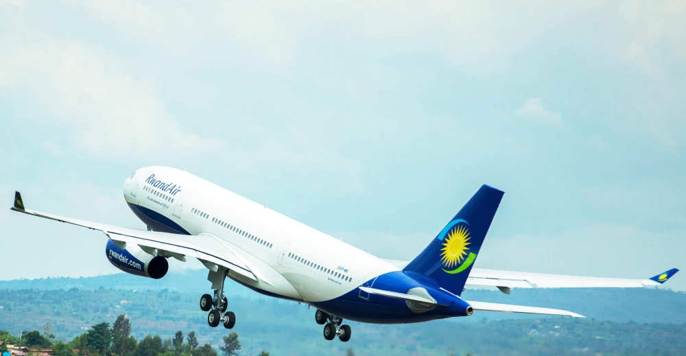 RwandAir&#039;s plane taking off at Kigali International Airport. Photo by Sam Ngendahimana