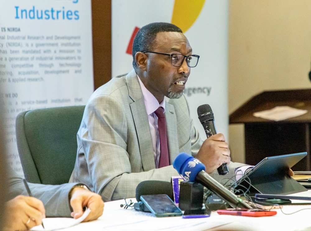 The Director-General of NIRDA, Christian Sekomo Birame speaks during a joint press conference with the Belgian Development Agency (Enabel) on Friday, October 27. Photo by Dan Gatsinzi