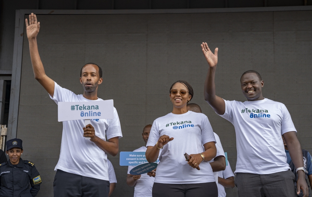 Officials during the ongoing Tekana Online campaign aimed to educate them about Rwanda&#039;s Personal Data Protection and Privacy law and promote responsible online behaviour.  Photo by Emmanuel Dushimimana