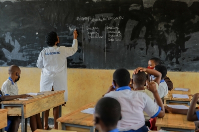 A Kinyarwanda teacher during a class at Group Scolaire Kicukiro in Kigali. Photo by Craish Bahizi