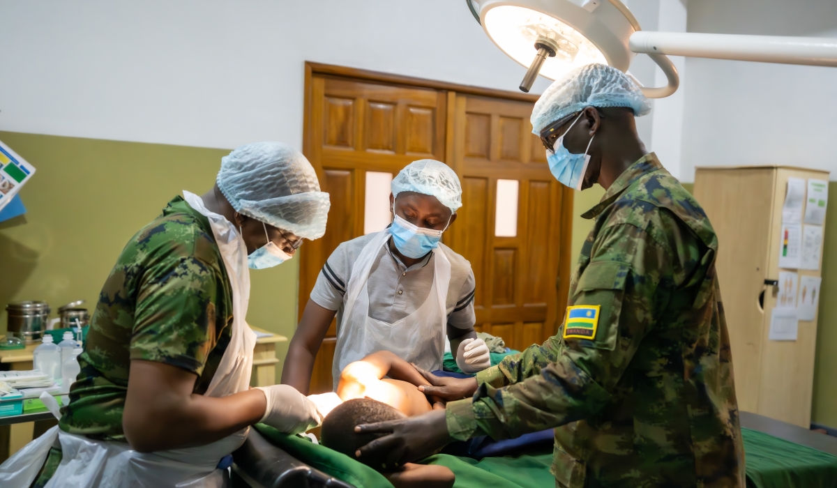 A young man getting free surgery at Kibogora Hospital in Nyamasheke District. At Kibogora Hospital in Nyamasheke District and Kinazi Hospital in Ruhango District, approximately 500 patients were treated each day, relieving many people within the rural communities of healthcare costs. Photo: Courtesy of RDF