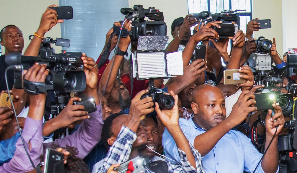 Jourmalists during a story coverage at Rwanda Investigation Bureau headquarters in Kigali on may 17 2019. File