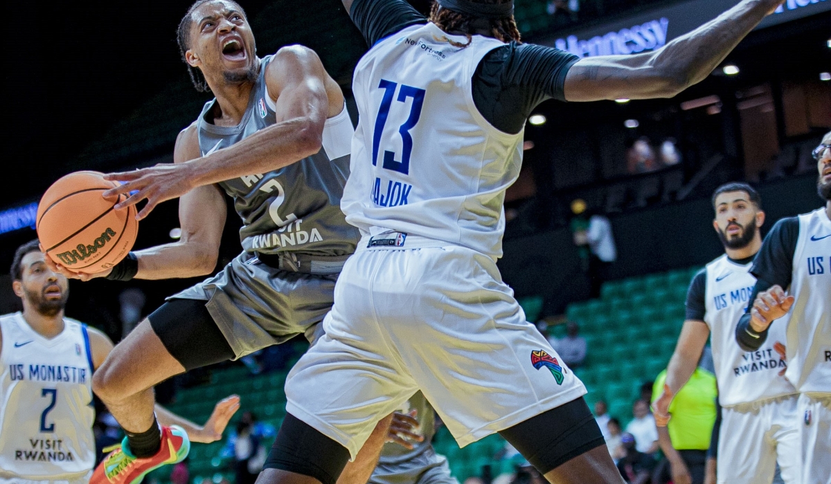 APR BBC&#039;s Obadiah Noel with the ball against US Monastir player during the game. Courtesy