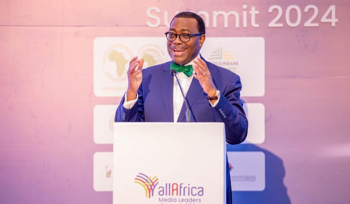 The President of the African Development Bank (AfDB), Akinwumi Adesina, speaking during the AllAfrica Media Leaders’ Summit 2024 in Nairobi, Kenya, on May 8. Courtesy