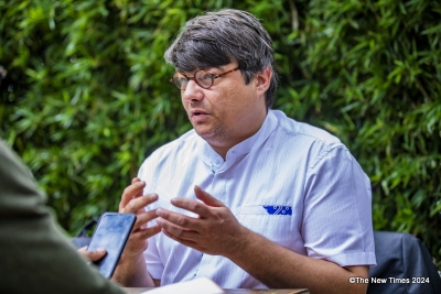 Belgian film director Bernard Bellefroid speaks during an interview with The New Times. Photo by Emmanuel Dushimimana.