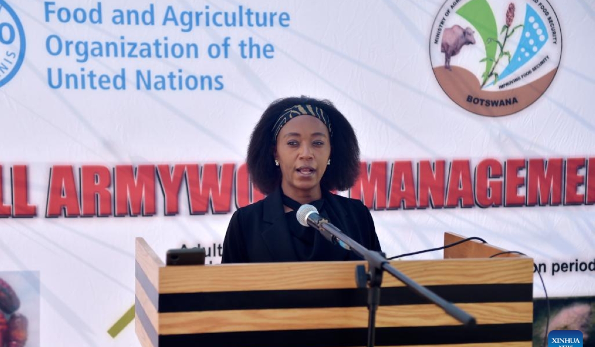 Lesedi Modo-Mmopelwa, assistant FAO representative, speaks at a commemoration of the International Day of Plant Health in Gaborone, Botswana, on May 13, 2024. (Photo by Tshekiso Tebalo/Xinhua)