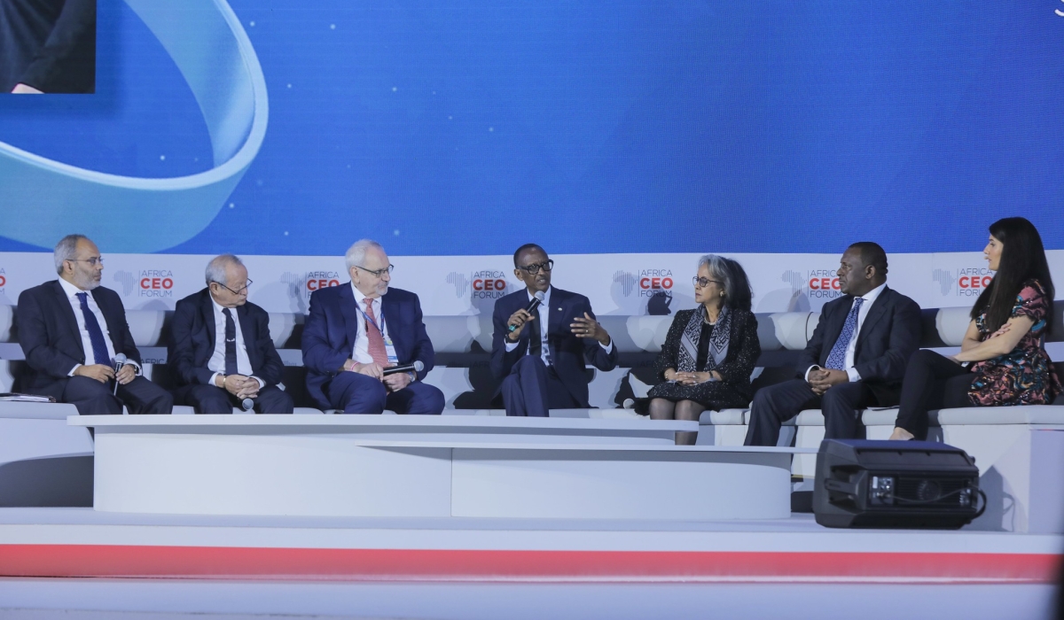 President Paul Kagame speaks during a panel discussion at Africa CEO Forum in Kigali on March 25, 2019. The 2024 edition kicks off on Thursday, May 16 in Kigali. File