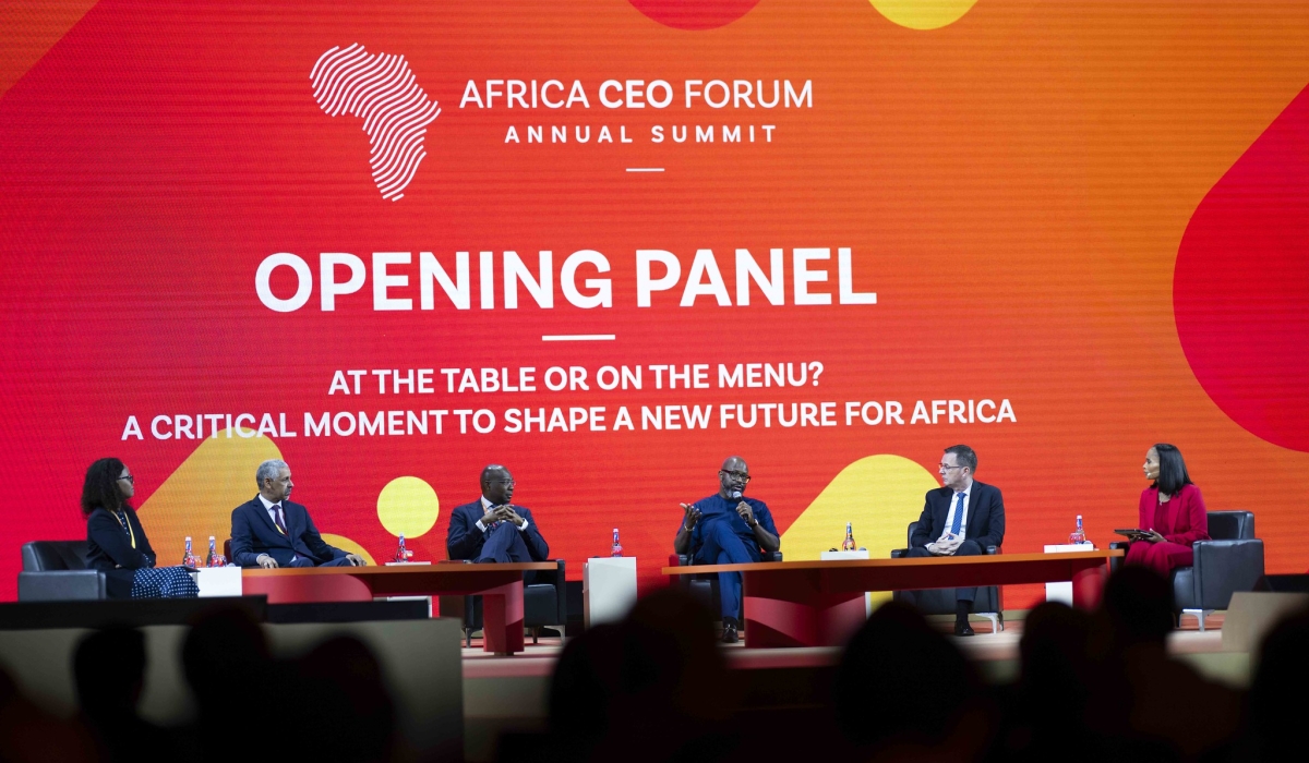 Panelists discuss on the theme &#039; At the table or on the menu; A critical moment to shape a new future for Africa&#039; during the official opening of the 2024 Africa CEO Forum on May 16. Village Urugwiro