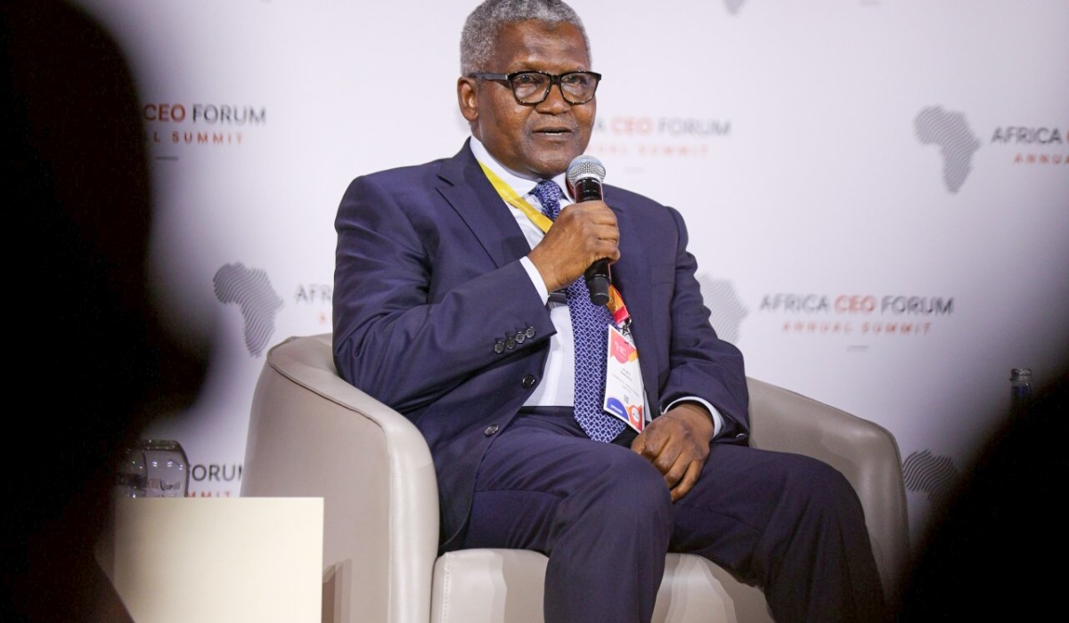 Renowned Nigerian businessman Aliko Dangote   speaks at the Africa CEO Forum in Kigali on May 17. Photo by Dan Gatsinzi